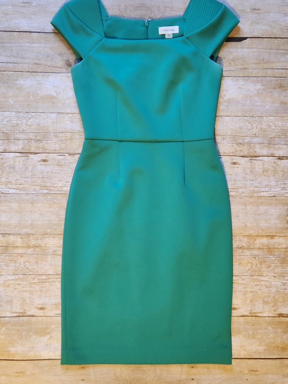 Calvin Klein Teal Boatneck Sheath Midi Dress
